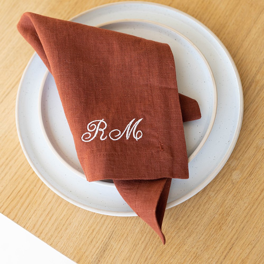 Monogram Custom Embroidery Hemstitch Npkins Linen French Flax fabric Pure Linen cotton placemats with LOGO for Hotel Wedding