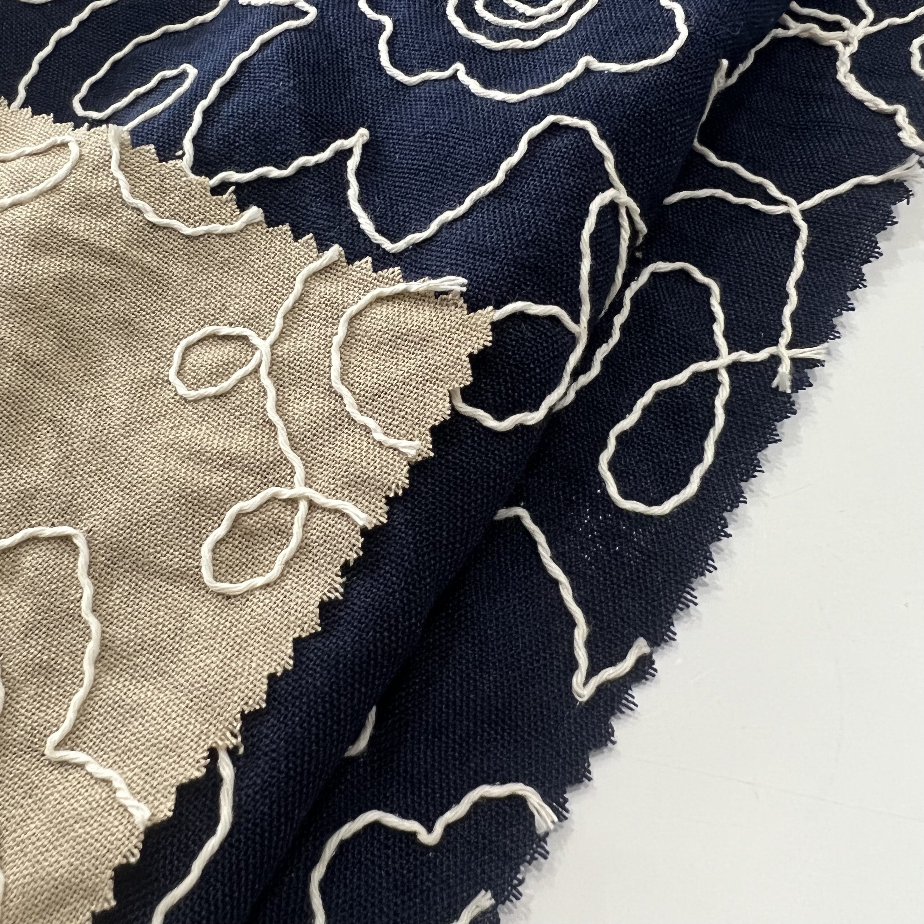 Poly Woven Linen look Embroidery Fabrics