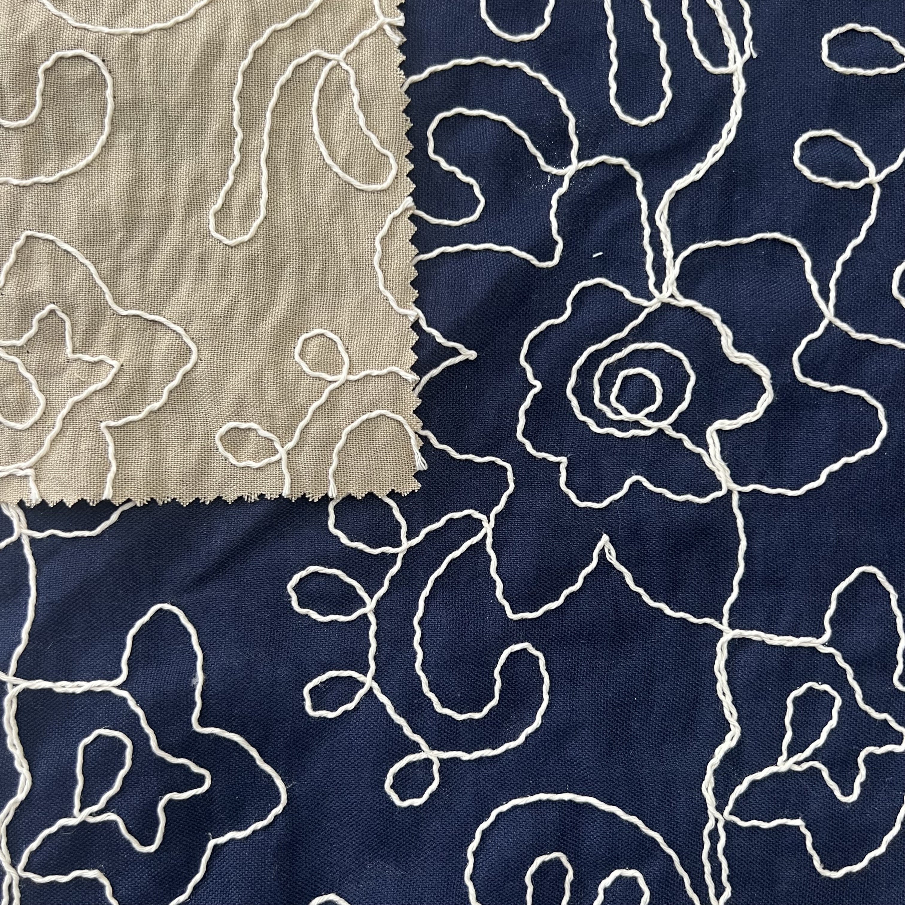Poly Woven Linen look Embroidery Fabrics