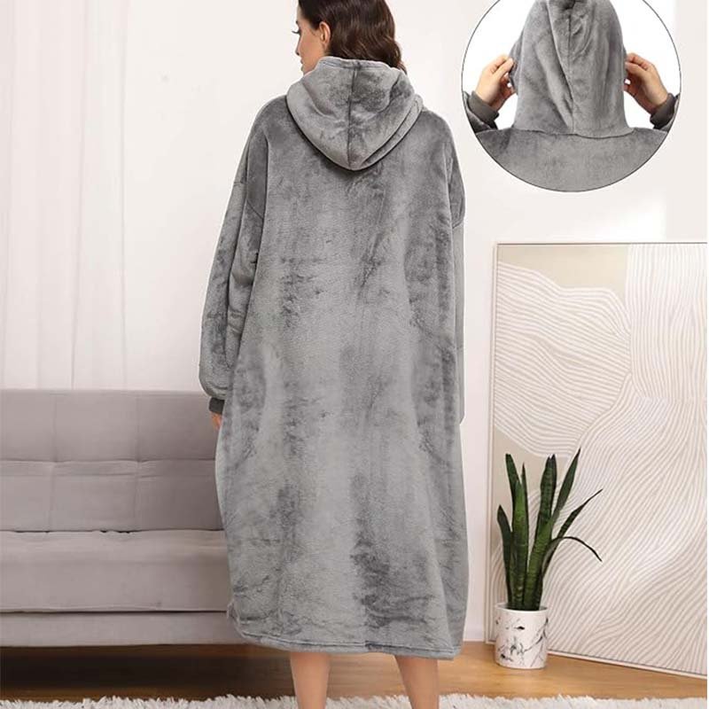 Customized High Quality Flannel Velvet Soft Hand-feel Cute Warm Fiber Gray Long Pajamas Robe Sleepwear Sleep Romper