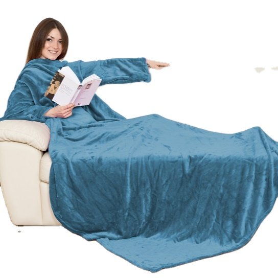High Quality 100% Polyester Cozy Fleece TV Blanket Sleeves Light Blue Kangaroo Color Woven Sofa Packaged Gift Box Wholesale