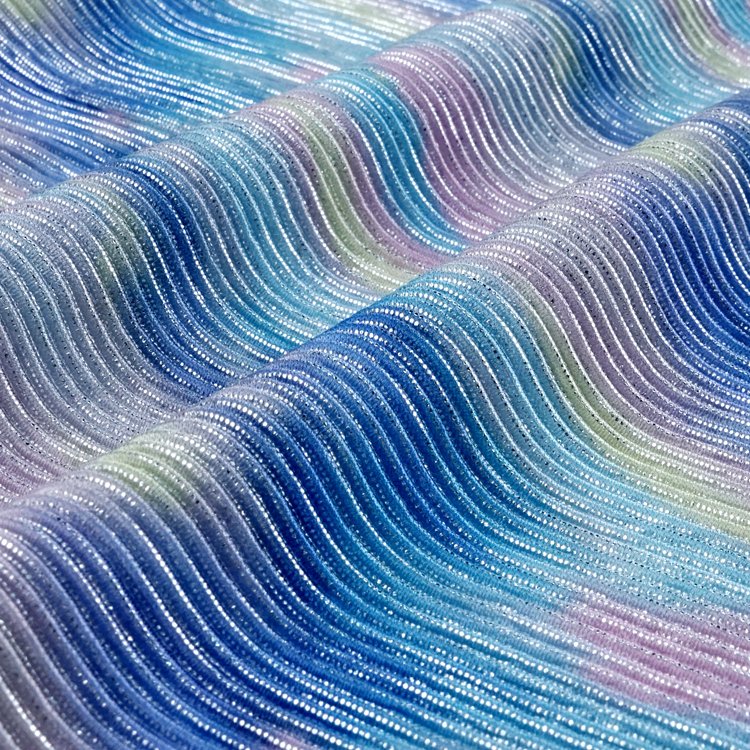 Fancy digital print 100% polyester knit accordion shiny metallic lurex foil crepe fabric for clothing