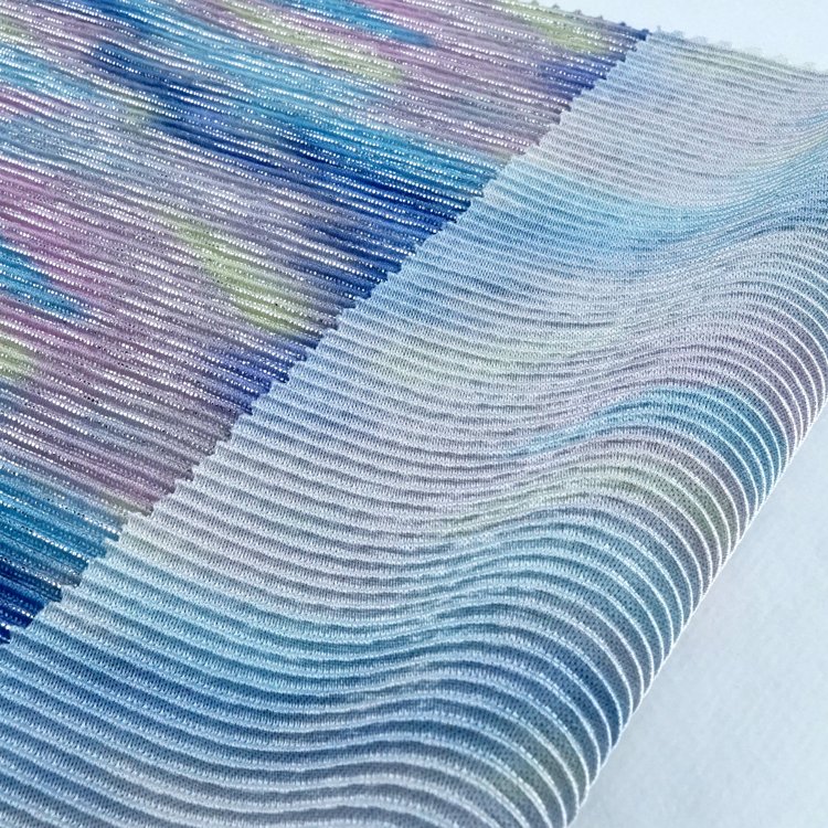 Fancy digital print 100% polyester knit accordion shiny metallic lurex foil crepe fabric for clothing
