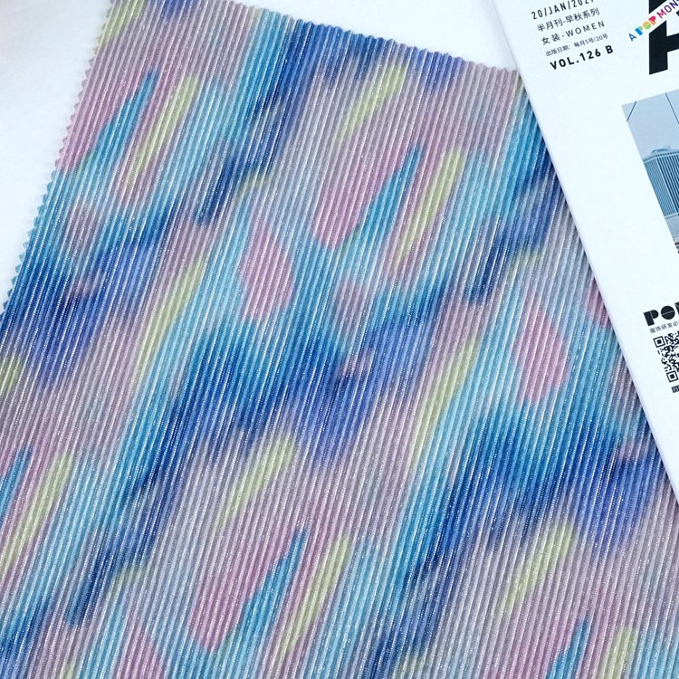 Fancy digital print 100% polyester knit accordion shiny metallic lurex foil crepe fabric for clothing