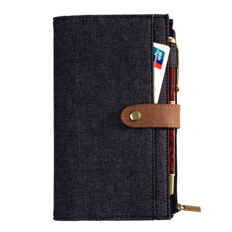 Customized fabric book cover with wallet card holder and pen holder