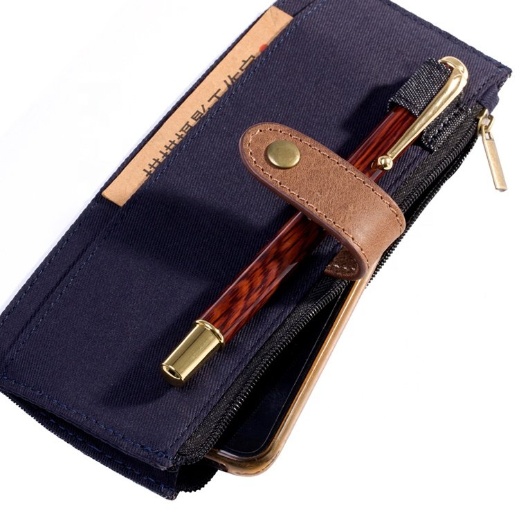 Customized fabric book cover with wallet card holder and pen holder
