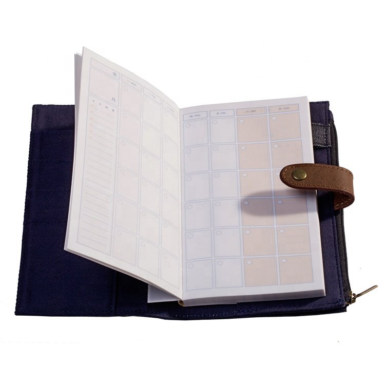 Customized fabric book cover with wallet card holder and pen holder