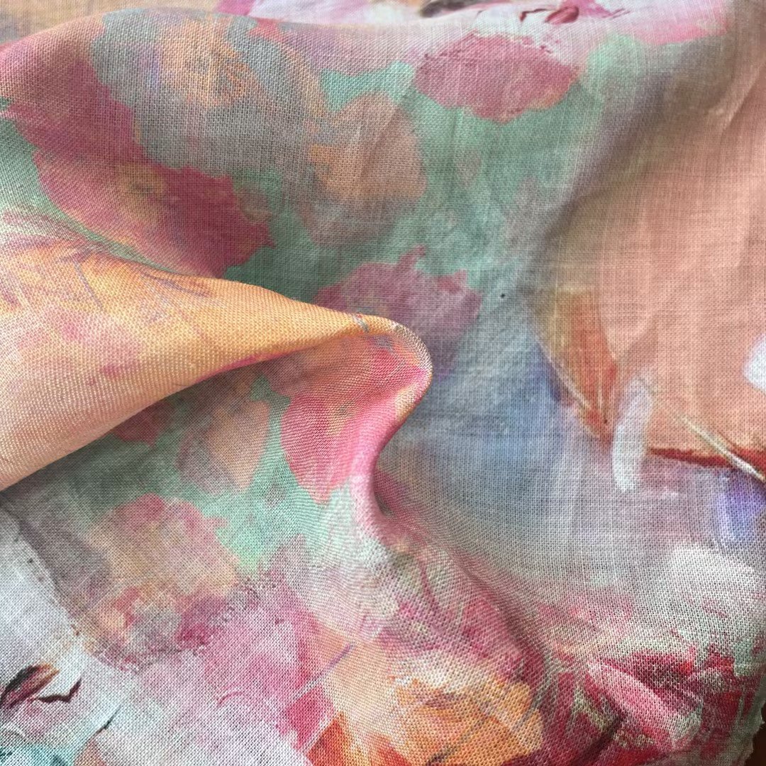 Factory Wholesale Colorful Abstract Design Printed Stylish Popular 100%linen Fabric For Women's Dress