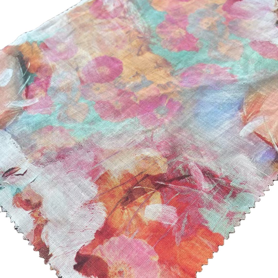 Factory Wholesale Colorful Abstract Design Printed Stylish Popular 100%linen Fabric For Women's Dress