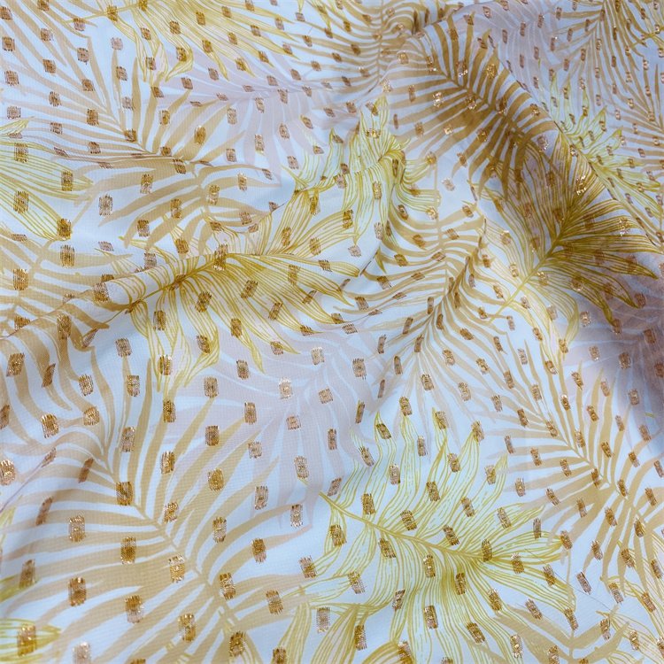 2020 NEW FASHION METALLIC GOLD PRINT CHIFFON JACQUARD FABRICS FOR Ladies' elegant dress