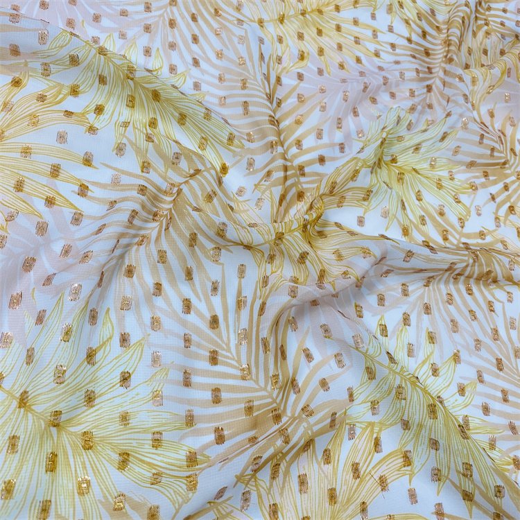2020 NEW FASHION METALLIC GOLD PRINT CHIFFON JACQUARD FABRICS FOR Ladies' elegant dress