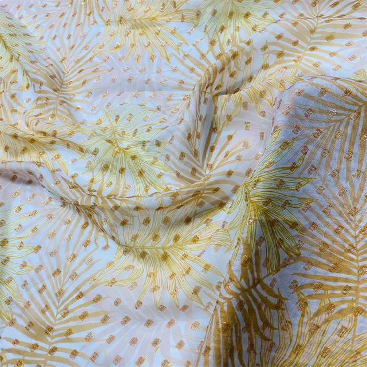 2020 NEW FASHION METALLIC GOLD PRINT CHIFFON JACQUARD FABRICS FOR Ladies' elegant dress