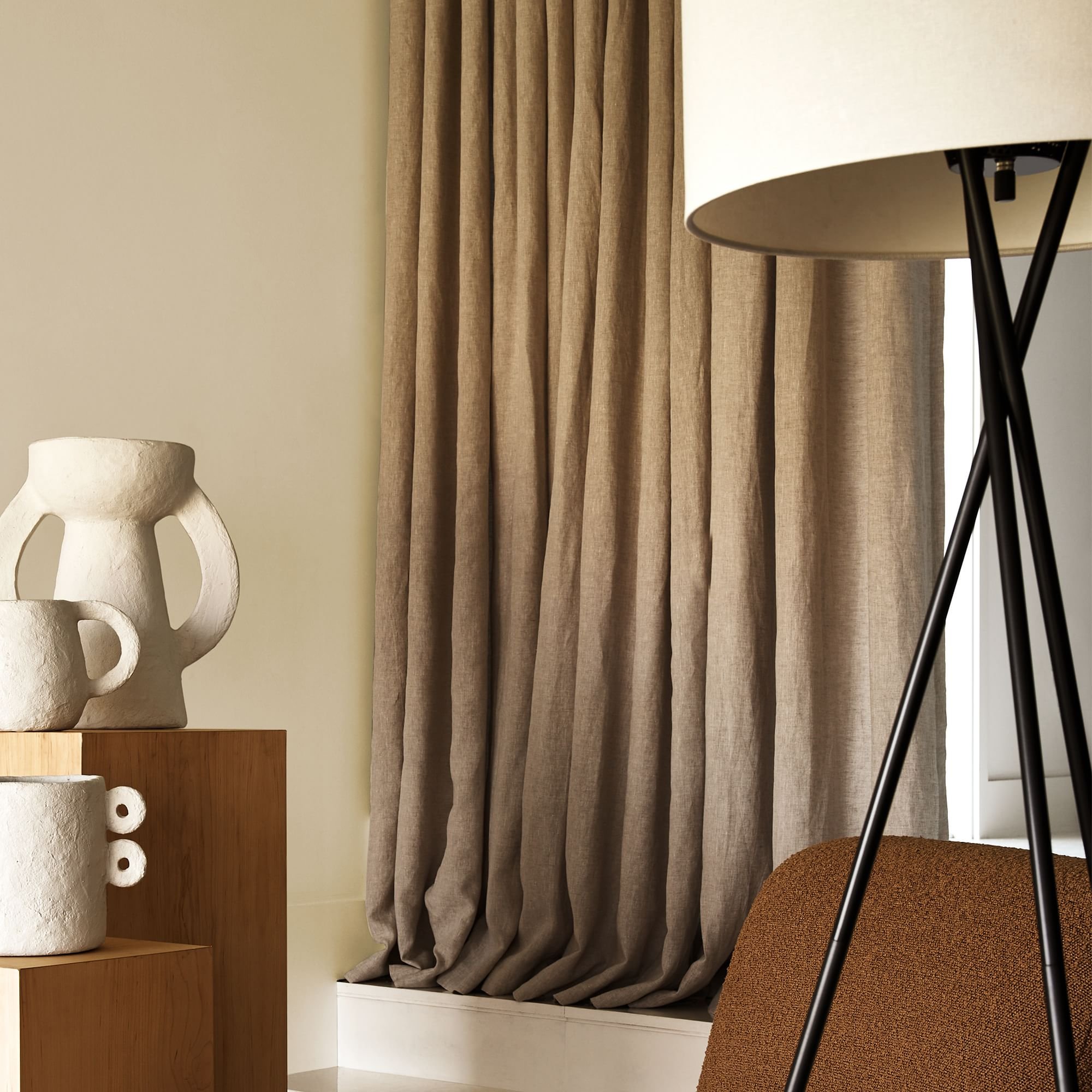 Luxury Custom Classical Soft Windows blinds Drapes Blackout Linen Look Curtains for Living Room Bedroom