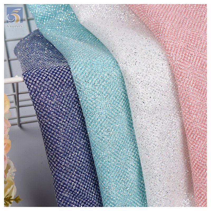 High-End Polyester Flash Silver Shiny Glitter Tulle Net Fabric Sparkle Mesh Wedding Dress Bridal Fabric Price Sales by Yards