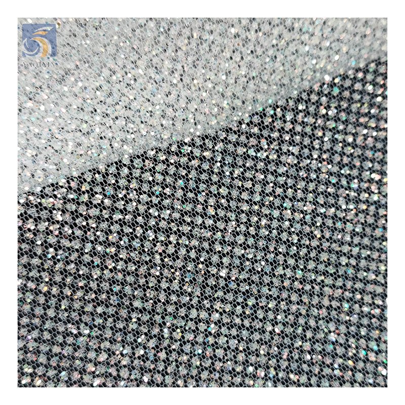 High-End Polyester Flash Silver Shiny Glitter Tulle Net Fabric Sparkle Mesh Wedding Dress Bridal Fabric Price Sales by Yards