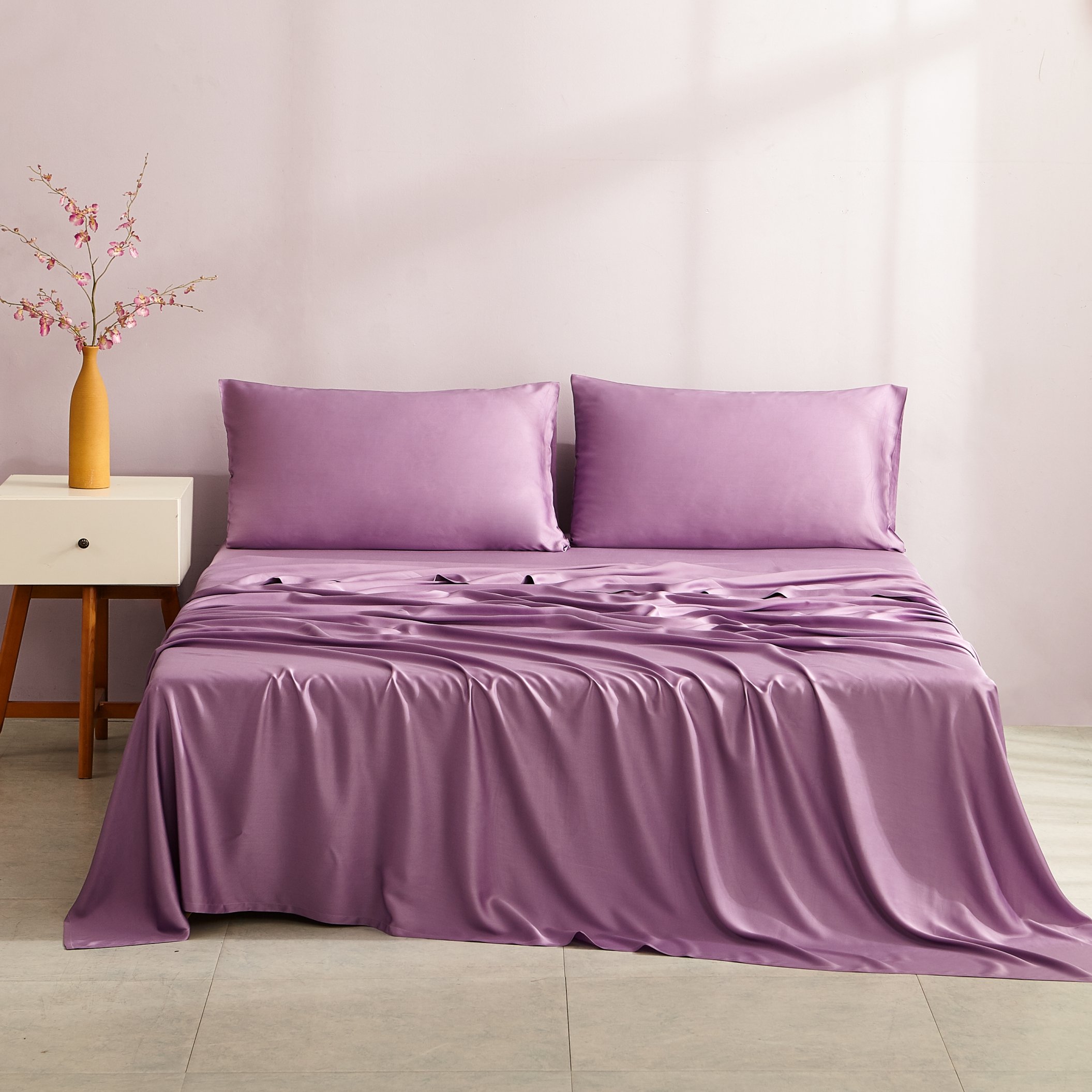 Home Textile 100% Bamboo Fabric Queen Bedding Set Flat Sheet Fitted Sheet King Size Bed Set