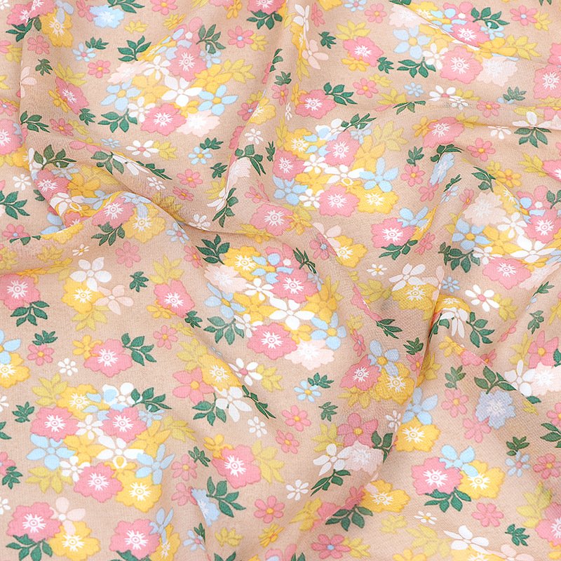 New Floral Chiffon Print Fabric custom flower design plain 100% polyester woven pure colour chiffon fabric for women dress