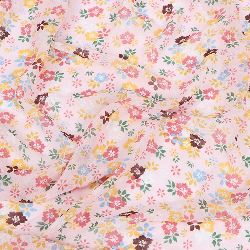 New Floral Chiffon Print Fabric custom flower design plain 100% polyester woven pure colour chiffon fabric for women dress