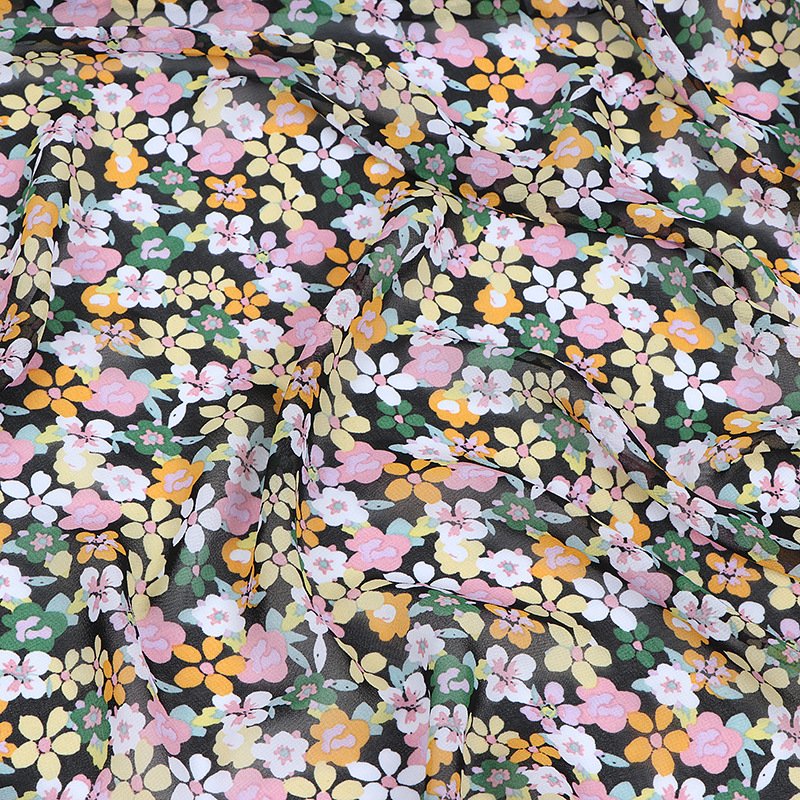 New Floral Chiffon Print Fabric custom flower design plain 100% polyester woven pure colour chiffon fabric for women dress