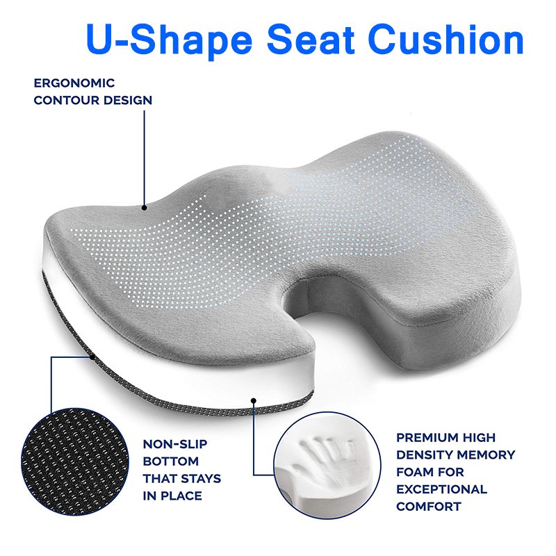Super Soft Ergo Design Pain Relief Office Chair Coccyx Orthopedic Memory Foam Seat Cushion for Pain Relief