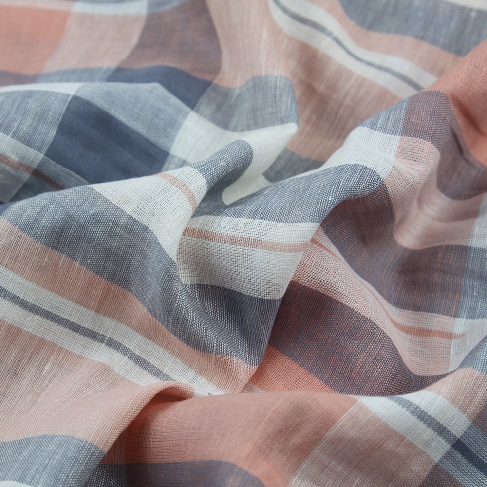 Low MOQ with Cheap Price Linen Cotton Blended Yarn Dyed Plaid Fabric for Spring Summer Clothes
