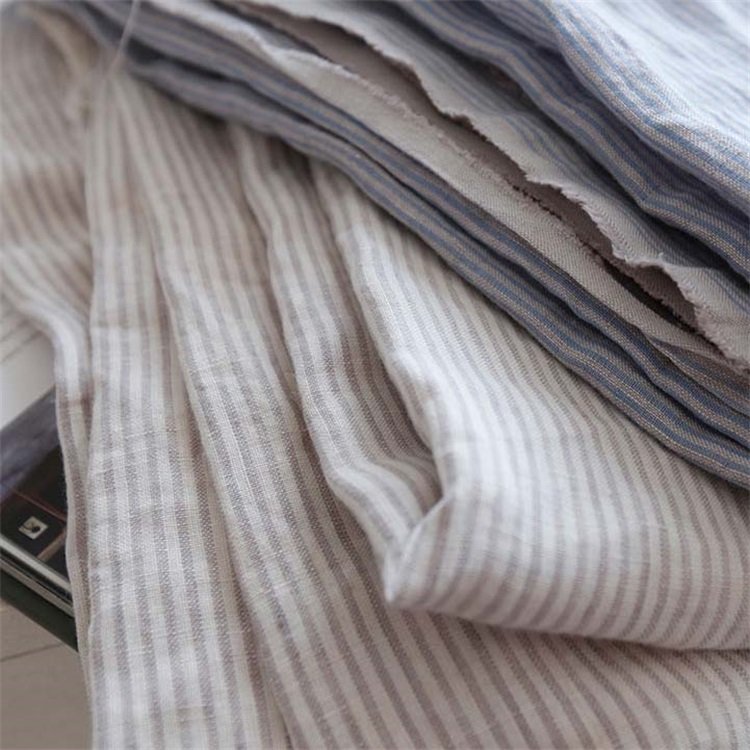luxury 100 Count Natural Bright Colors Stone Washed 100% Striped Linen Flax Fabric For Bed Linen/Sheet