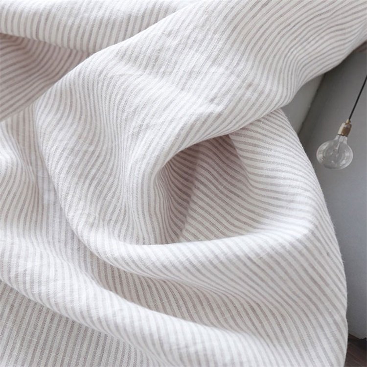 luxury 100 Count Natural Bright Colors Stone Washed 100% Striped Linen Flax Fabric For Bed Linen/Sheet