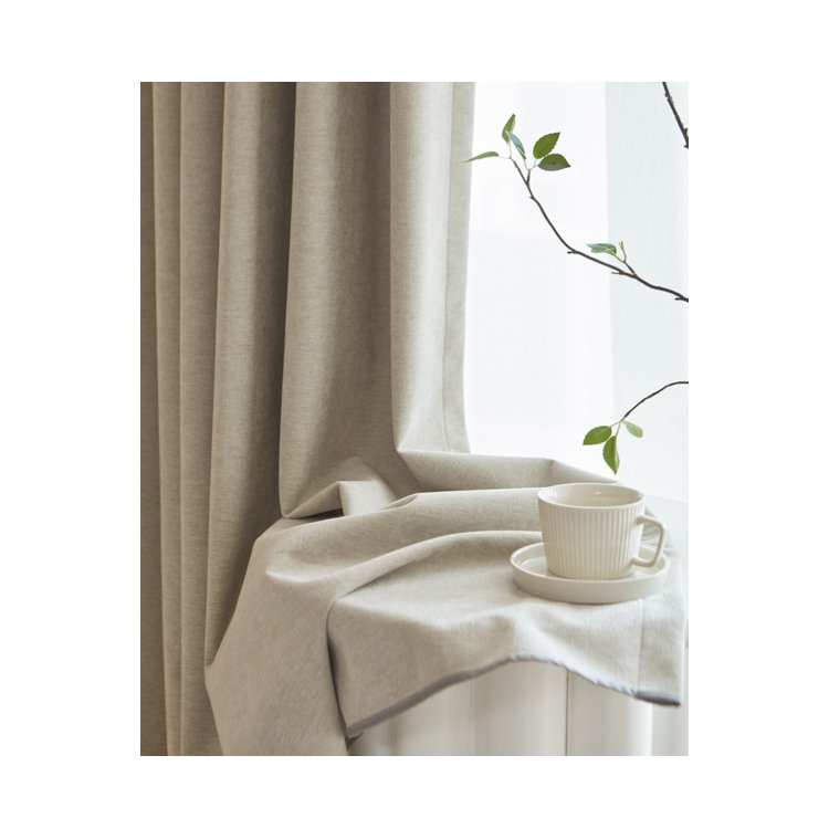 Long Operating Life China Bedroom Plaids Curtain Full Blackout Household Cream Wind And Snow Chenille With Linen Fabric