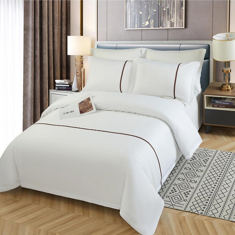 Printed embroidery custom LOGO cotton fabric Hotel holiday Home one stop bed sheets bedding set