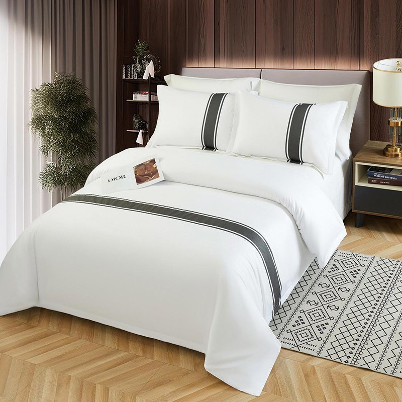 Printed embroidery custom LOGO cotton fabric Hotel holiday Home one stop bed sheets bedding set