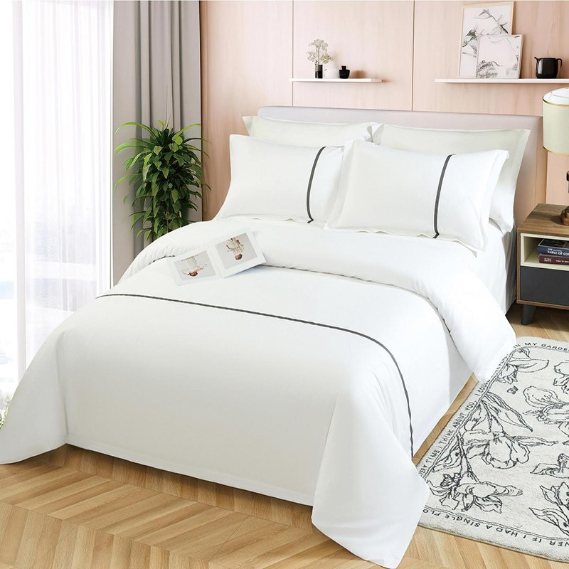 Printed embroidery custom LOGO cotton fabric Hotel holiday Home one stop bed sheets bedding set