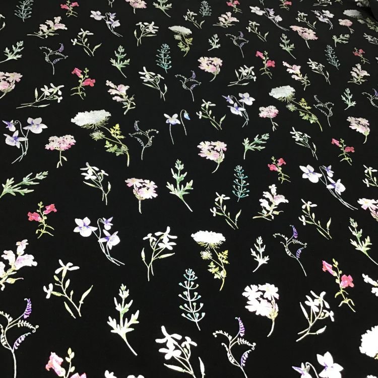 Novelty popular style 75D high twist yarn gold stamp flower pattern imitation linen fabric chiffon fabric for lady dresses