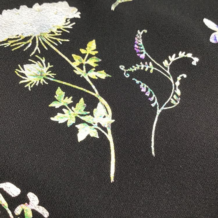 Novelty popular style 75D high twist yarn gold stamp flower pattern imitation linen fabric chiffon fabric for lady dresses