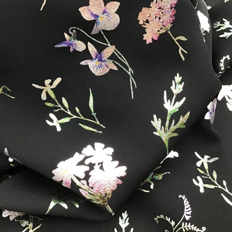 Novelty popular style 75D high twist yarn gold stamp flower pattern imitation linen fabric chiffon fabric for lady dresses