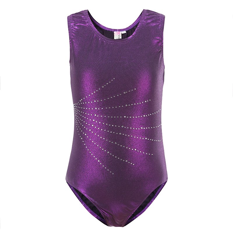 Shiny Fabric Child Gymnastics Leotards Girls Sleeveless Tank Round Collar Slim Fit Leotards Kids Rhinestone Child Size Jumpsuit