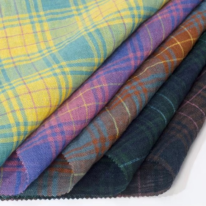 #8511 Top Quality Lightweight Woven Yarn Dyed Linen Fabric Check Pattern Plaid 100%Linen Fabric