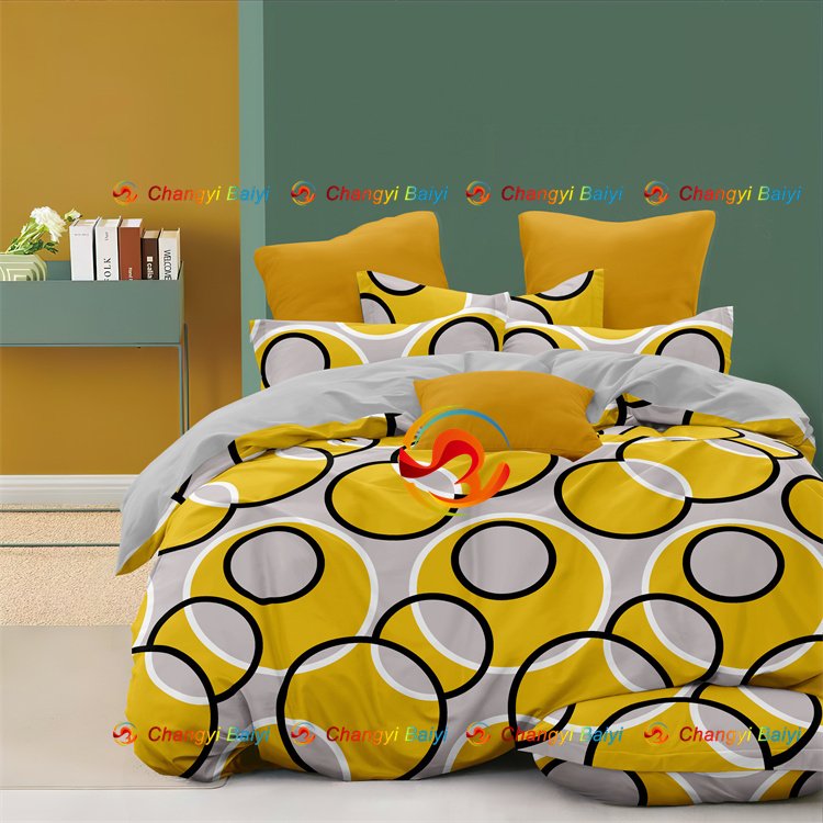 Microfiber polyester bedding set source factory supply brushed printed geometric design customized flower bedsheet set bed linen