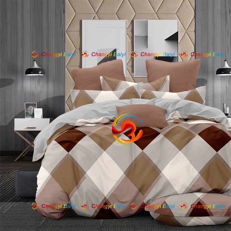 Microfiber polyester bedding set source factory supply brushed printed geometric design customized flower bedsheet set bed linen