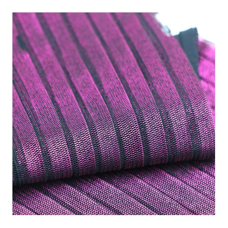 Born To Shine Collection Black purple Yarn Mesh Pleated Fabric for High Fashion Cloth