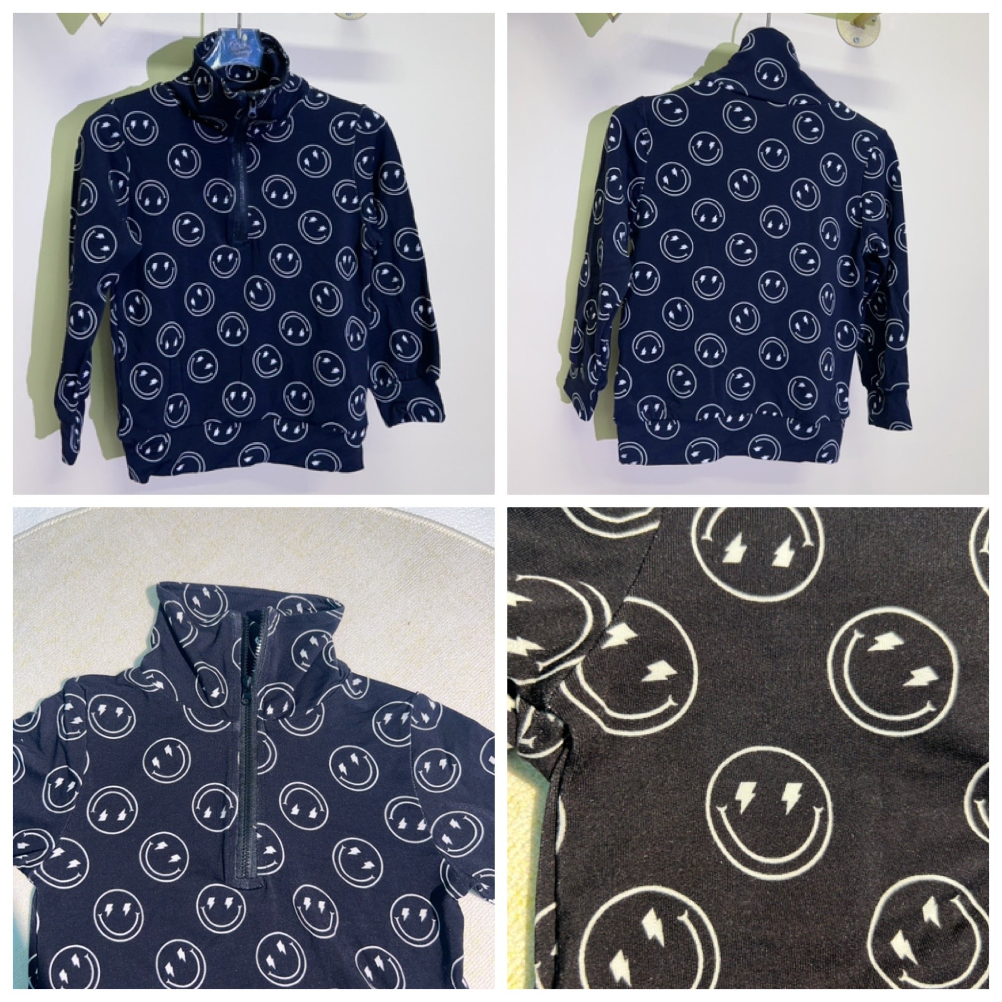 KERUI Custom Pattern Lightning/Smile/Checkered Unisex Bamboo Terry Kids Girls Boys Fashion Kids Quilted Toddler Zip Up Hoodie