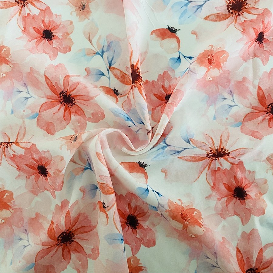 Wholesale light and soft dubai custom printed floral pattern chiffon fabric for dress