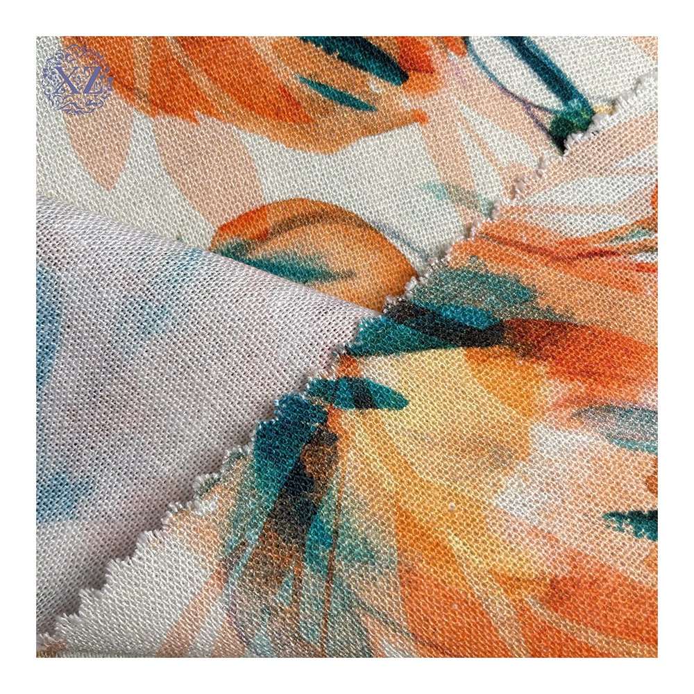 Breathable Good Colors Fastness Custom Printing 30% Rayon 70% Linen Fabric Digital Print Linen Viscose Fabric For Garment