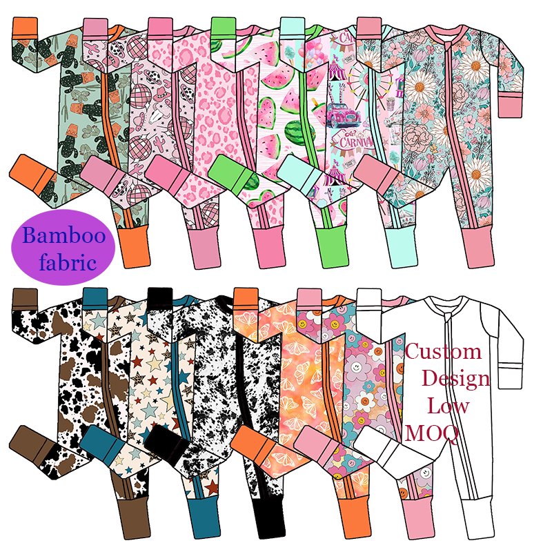Newest Halloween Baby clothing 95%bamboo 5%viscose Custom Printed Folded Cuffs Baby bamboo sleeper long zippy pajamas