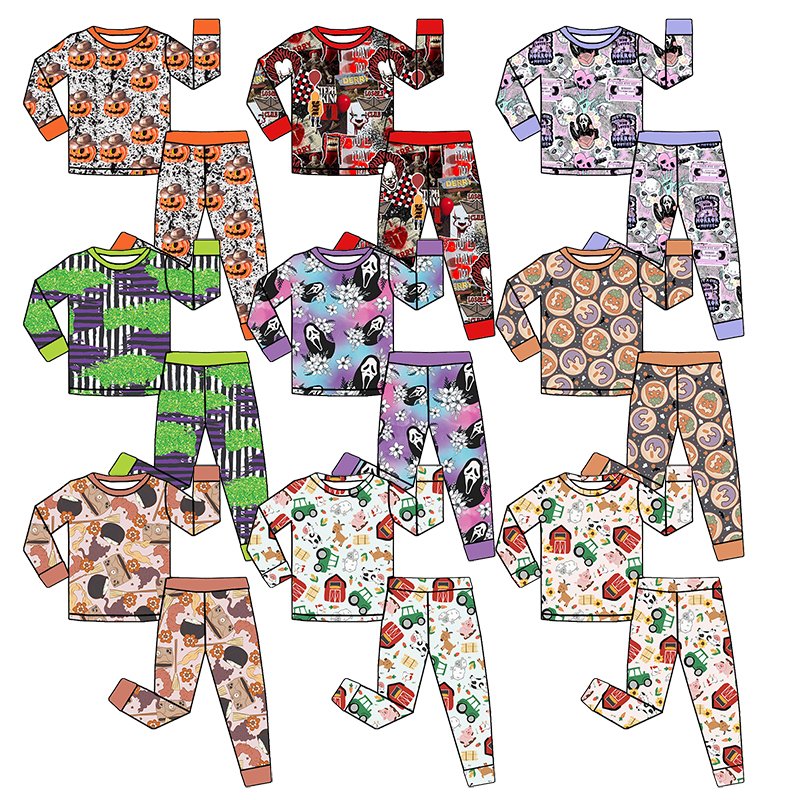 Newest Halloween Baby clothing 95%bamboo 5%viscose Custom Printed Folded Cuffs Baby bamboo sleeper long zippy pajamas
