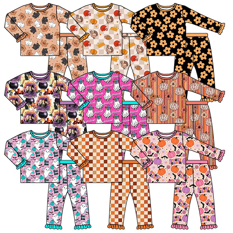 Newest Halloween Baby clothing 95%bamboo 5%viscose Custom Printed Folded Cuffs Baby bamboo sleeper long zippy pajamas