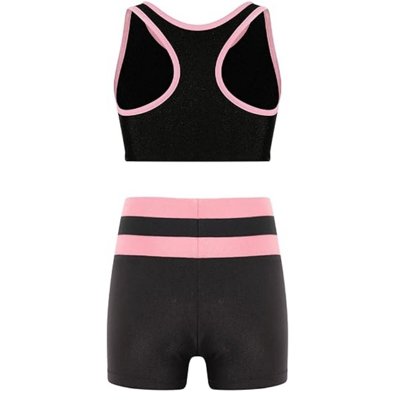 Cotton Fabric Custom Logo Kids Tank Top Sports Bra Child Gymnastics Sports Tumble Training Attire Tank Top Shorts Set For Girls