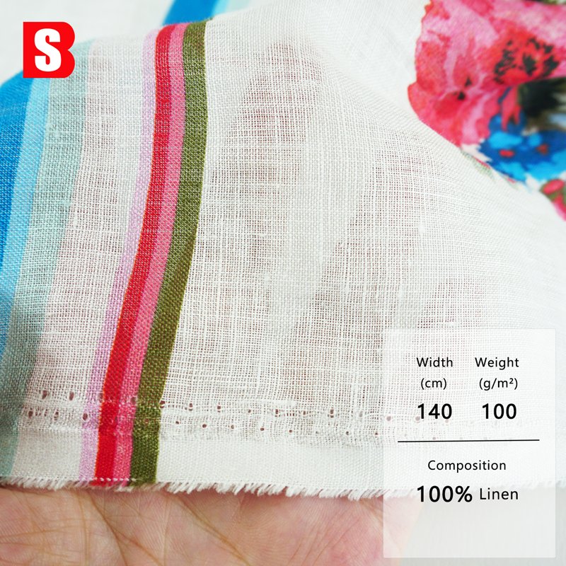 Custom 100gsm 100% Pure Organic Linen Fabric With Floral Digital Printed Woven Technique No MOQ for Shirt & Dress Use