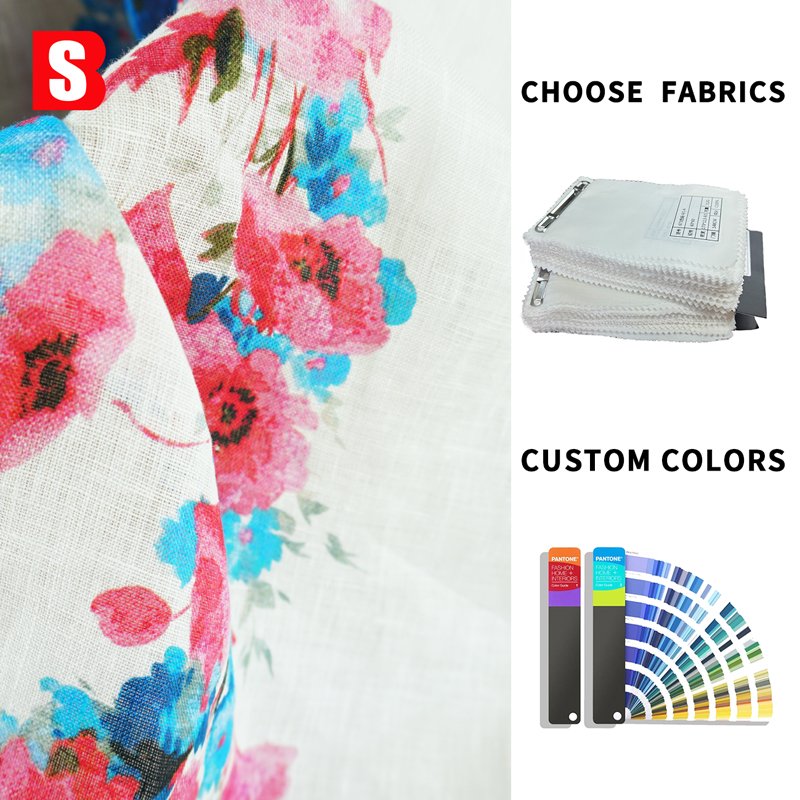 Custom 100gsm 100% Pure Organic Linen Fabric With Floral Digital Printed Woven Technique No MOQ for Shirt & Dress Use