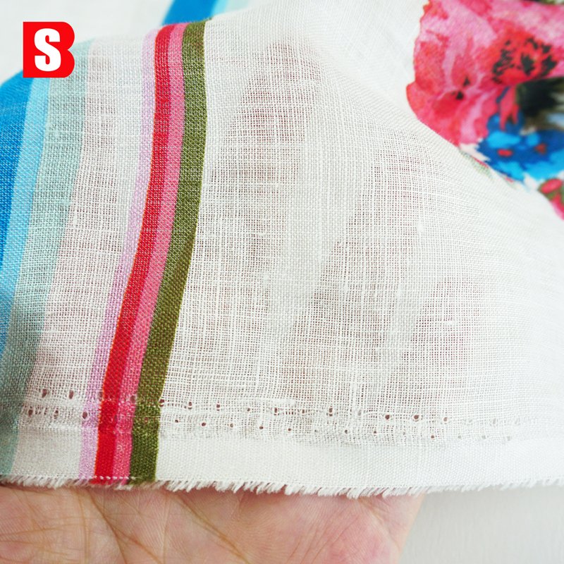 Custom 100gsm 100% Pure Organic Linen Fabric With Floral Digital Printed Woven Technique No MOQ for Shirt & Dress Use