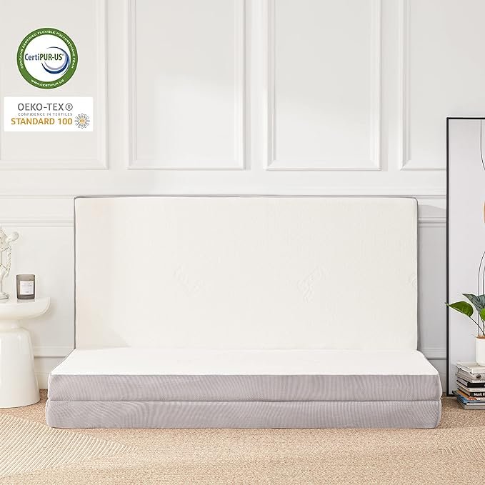 Folding Mattress, 4 Inch Memory Foam Tri-fold Mattress with Breathable & Washable Bamboo Fiber Fabric Cover